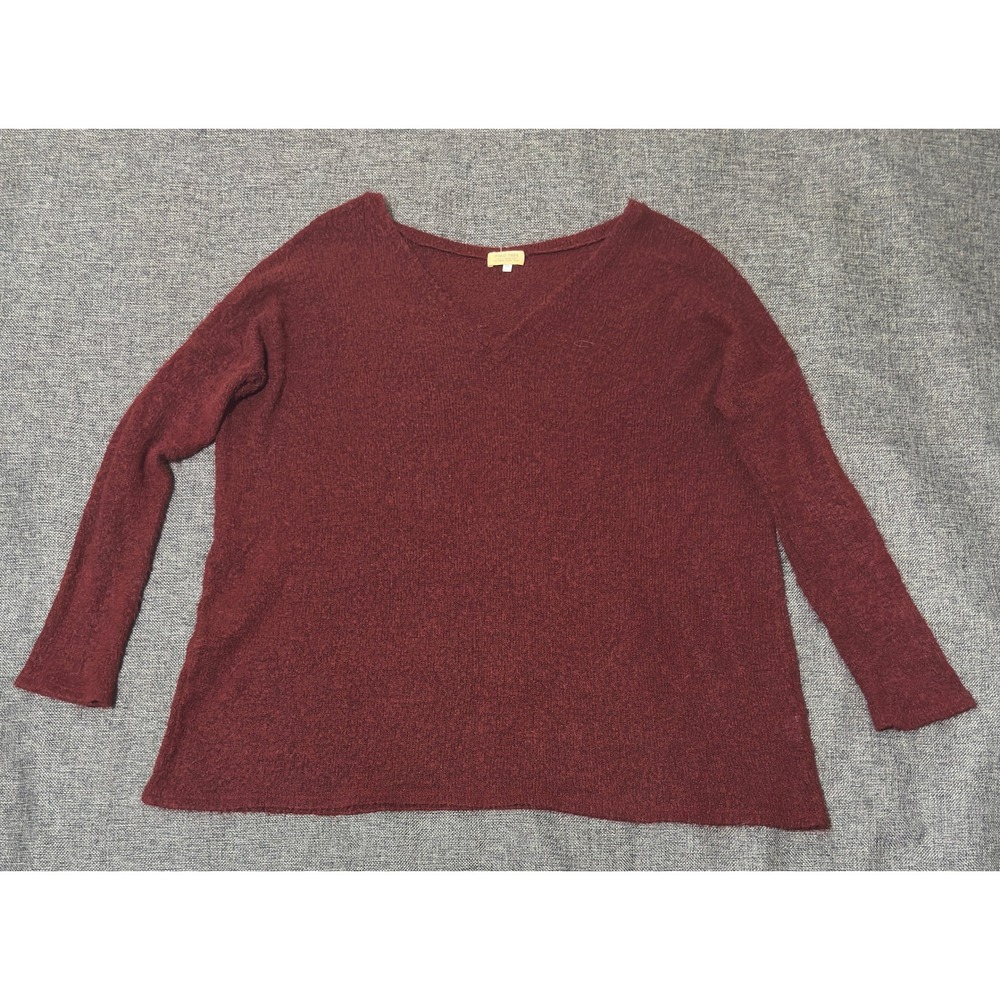 Piko 1988 Womens Large Sweater Burgundy V-Neck Long Sleeve Knit